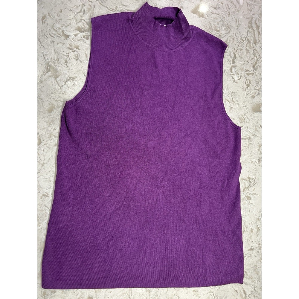 Chico's Silk Blend Mock Neck Sleeveless Knit Tank Plum Purple Size 2 (L)